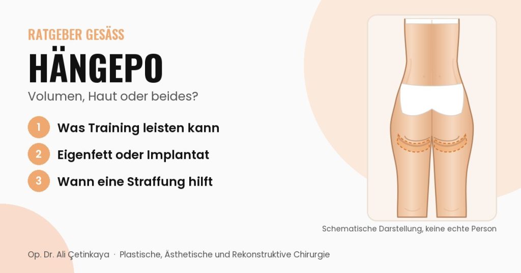 Schemazeichnung von hinten mit hervorgehobener hängender Haut unter dem Gesäß