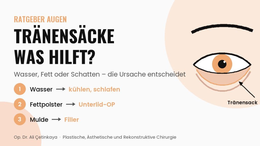 Schema eines Auges mit Tränensack unter dem Unterlid